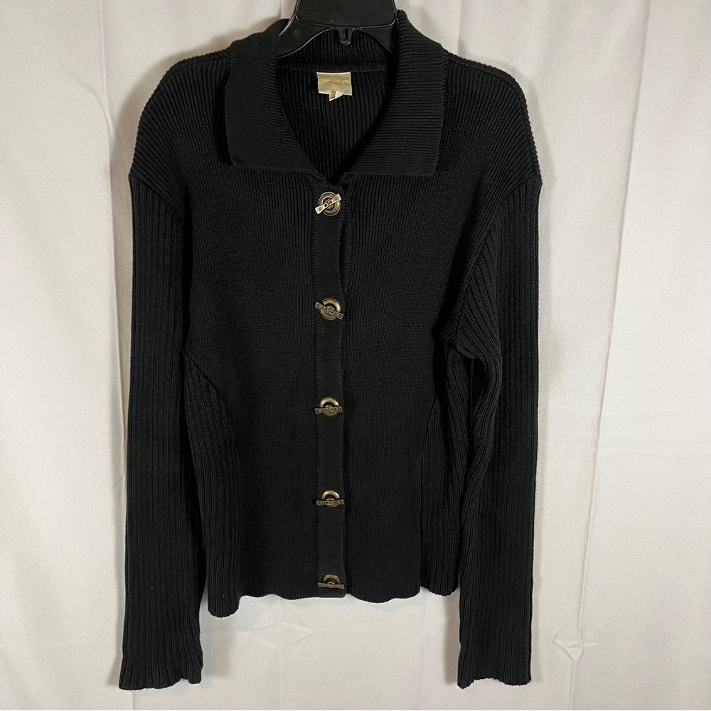 VON Saken Women’s Black Heavy Cotton Sweater Jacket Toggle Buttons Black L